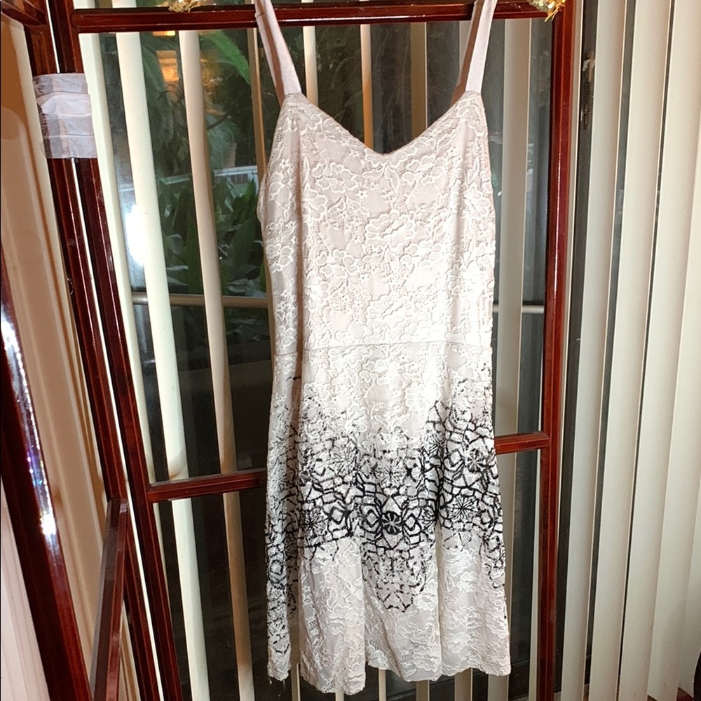 Elegant White and Black Lace Dress